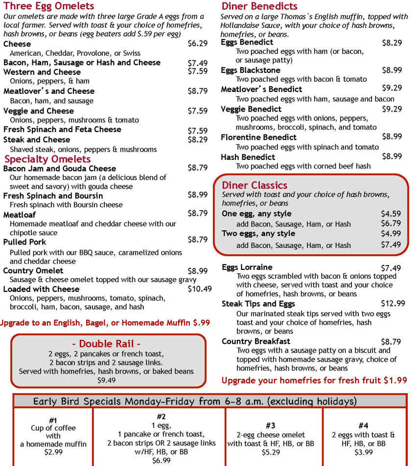 The Union Diner menu page 1
