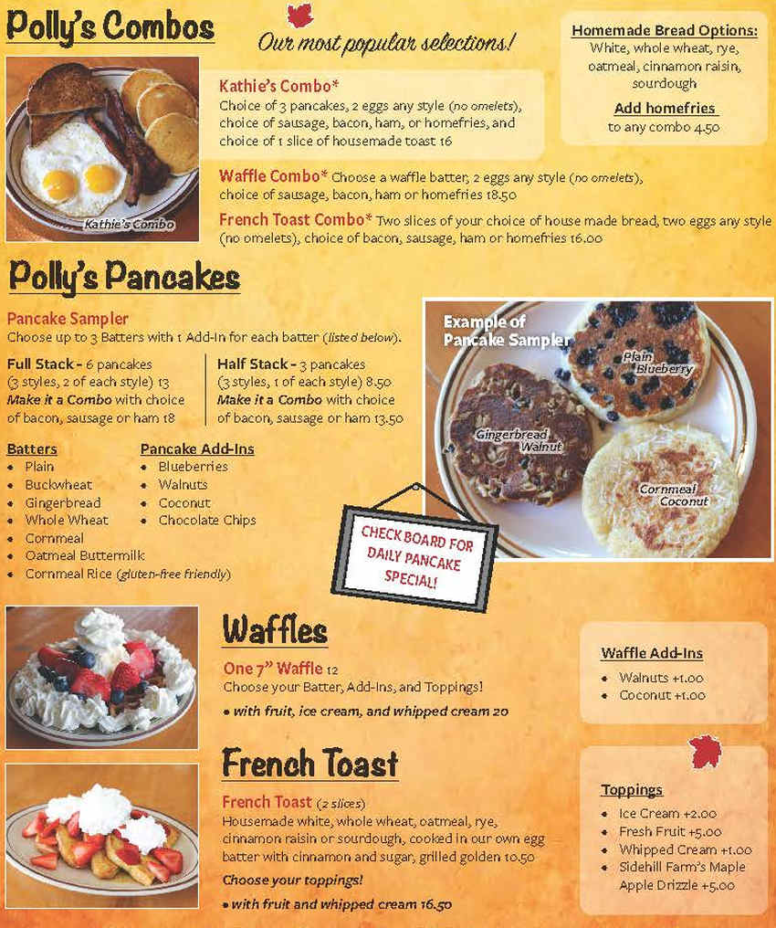 Polly's Pancake Parlor menu page 1