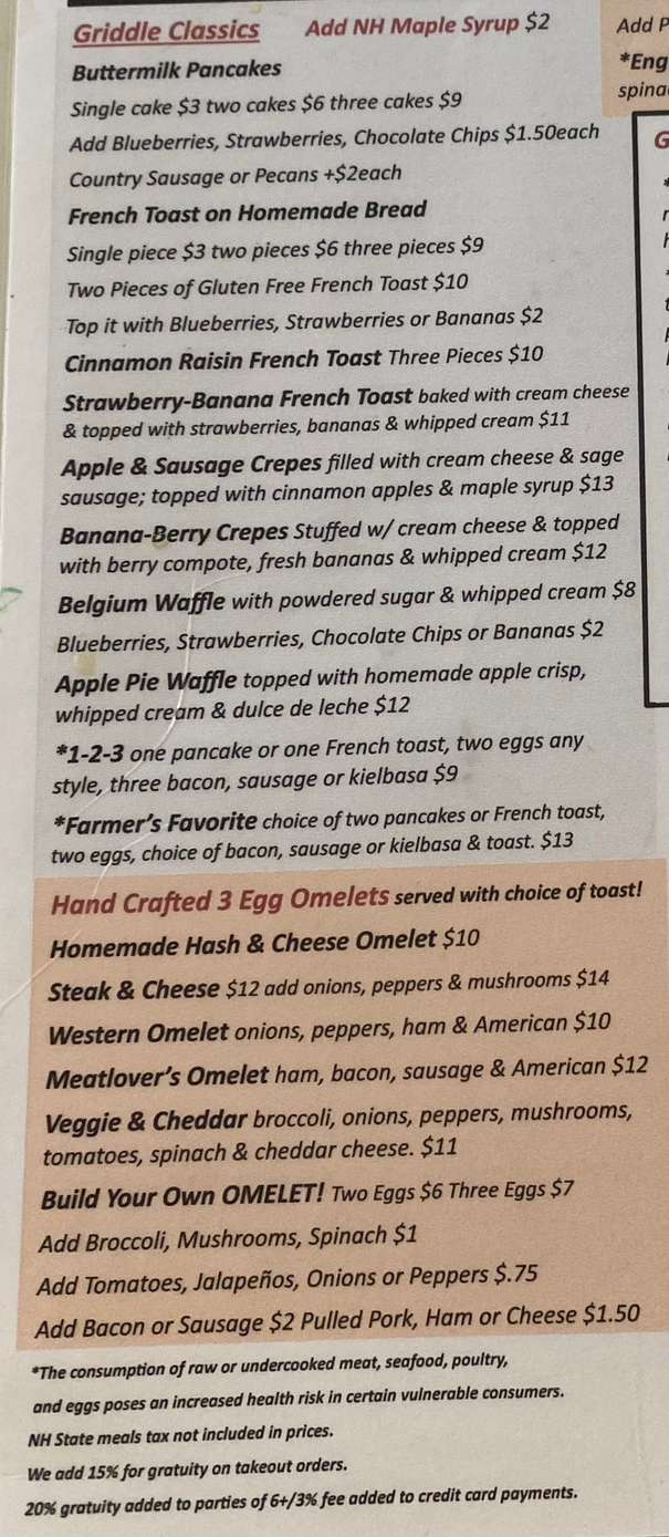 Grandma's Kitchen menu page 1