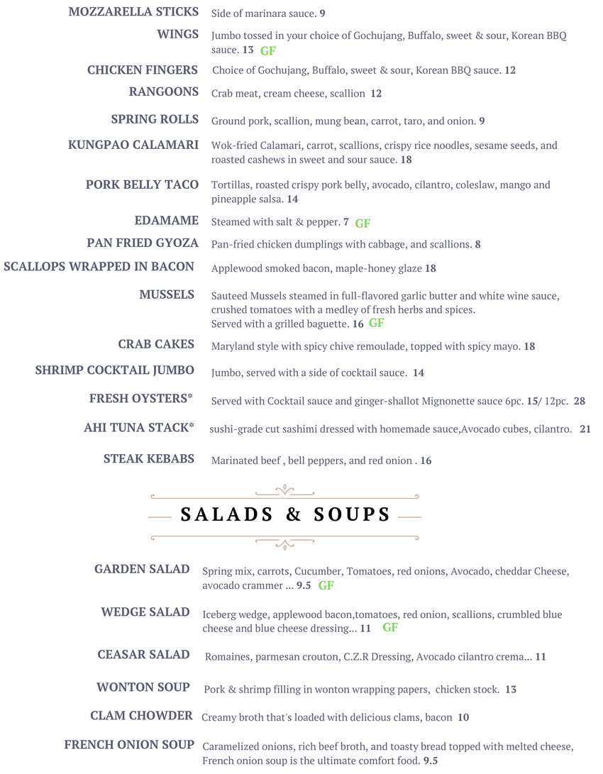 Sun Bar & Grill menu page 1