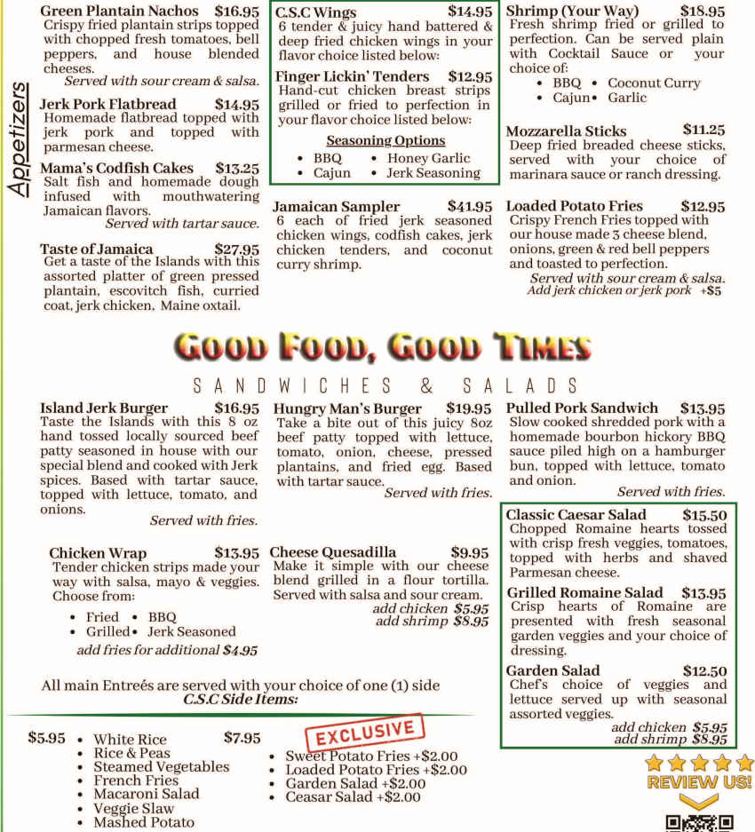 Caribbean Spice Cafe menu page 1