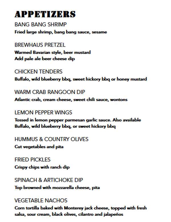 Sea Dog Brewing Company menu page 1