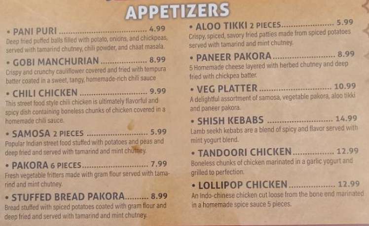 Haveli Indian menu page 1