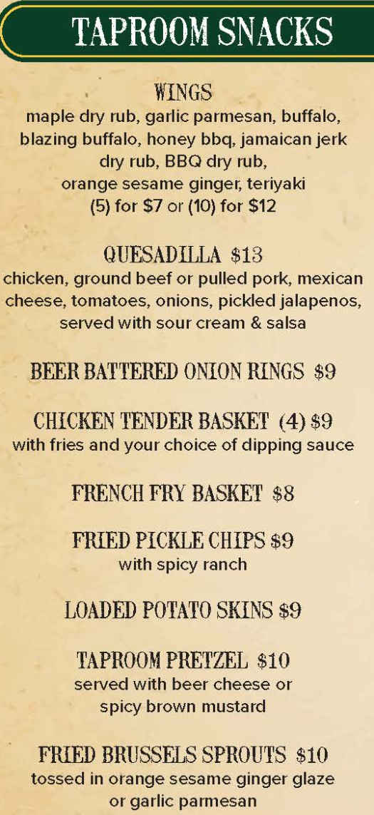 Dublin Road Taproom & Eatery menu page 1