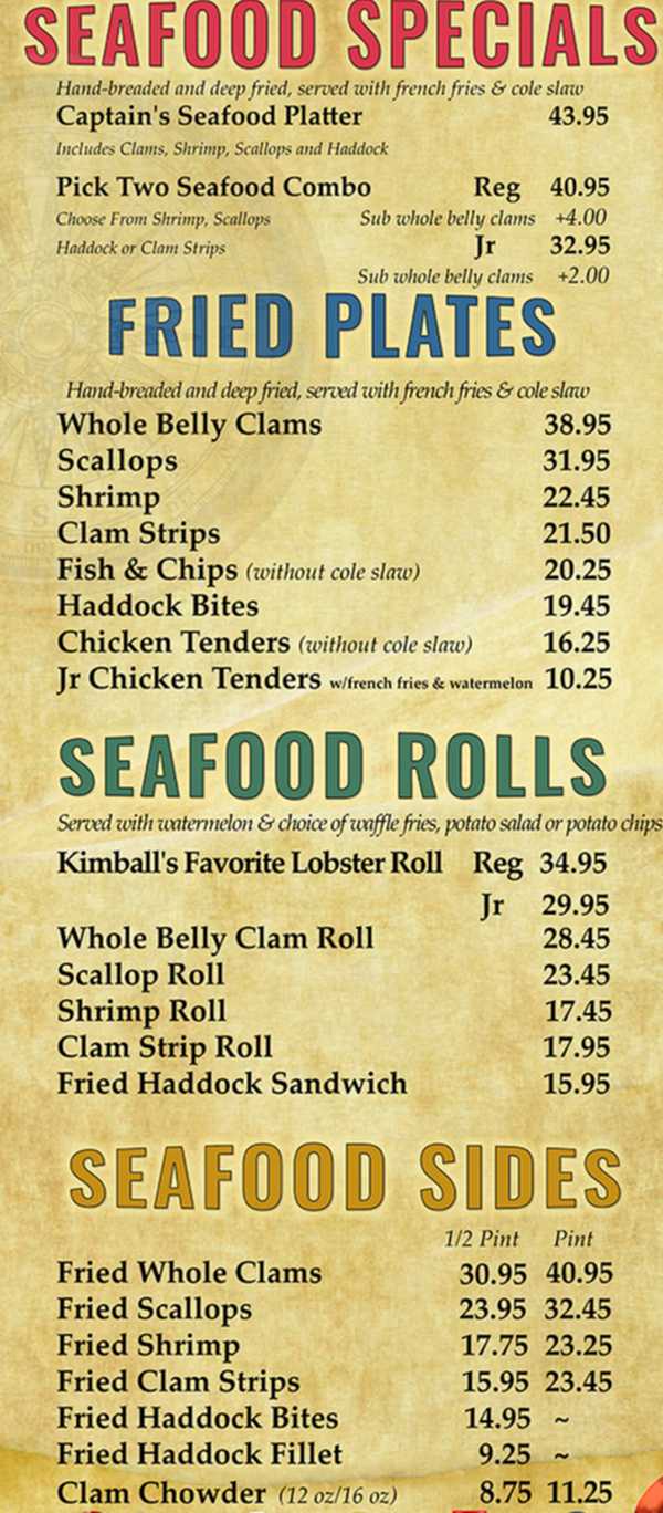 Kimball Farm menu page 1