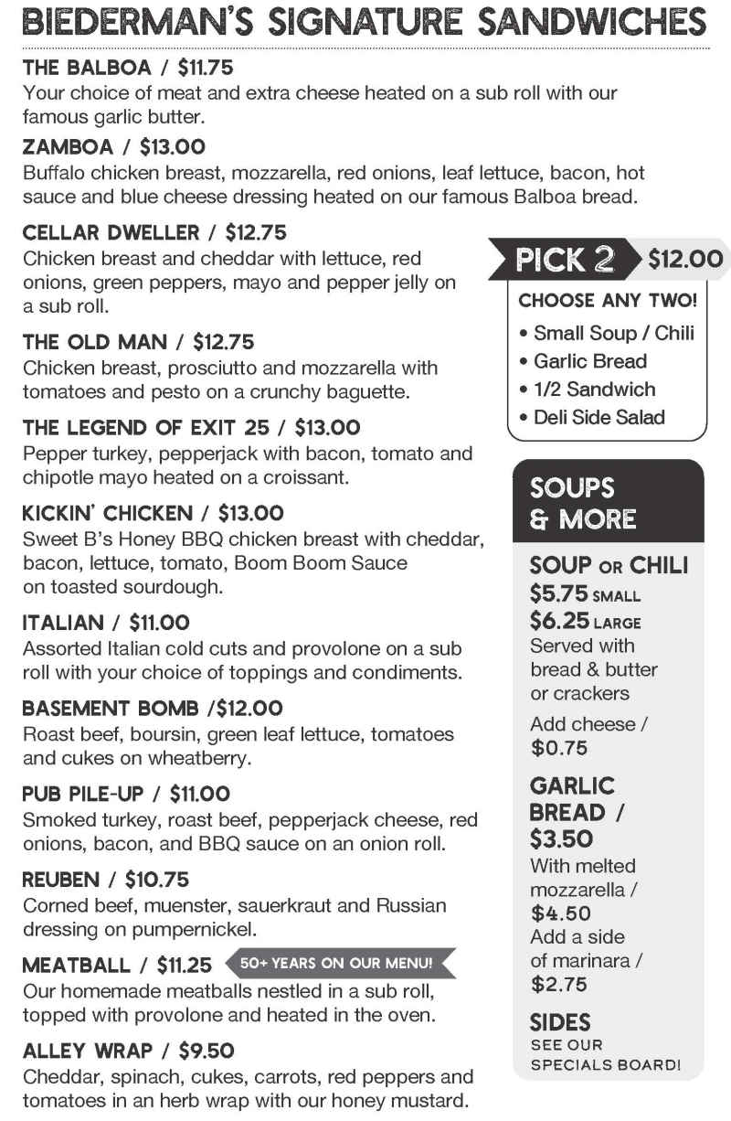 Biederman's Deli menu page 1