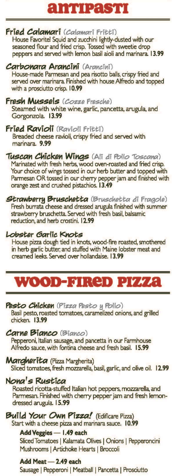 Italian Farmhouse menu page 1