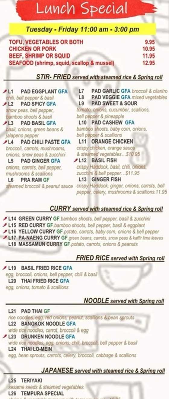 Thai Smile menu page 1