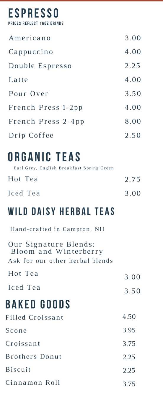 Inspire Cafe menu page 1