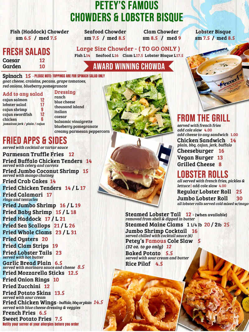 Petey's menu page 1