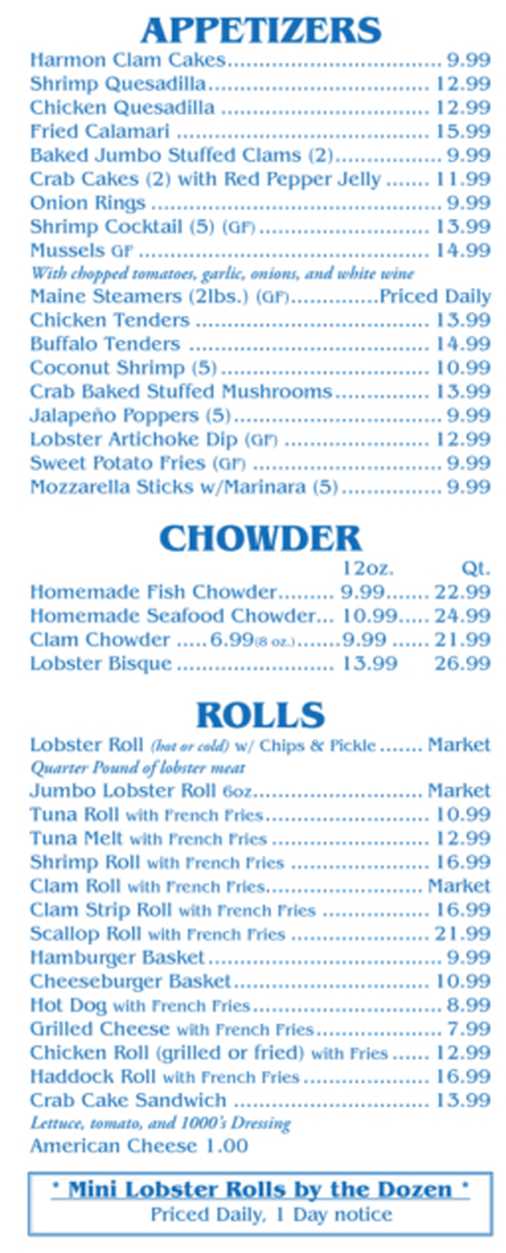 Ray's Seafood menu page 1