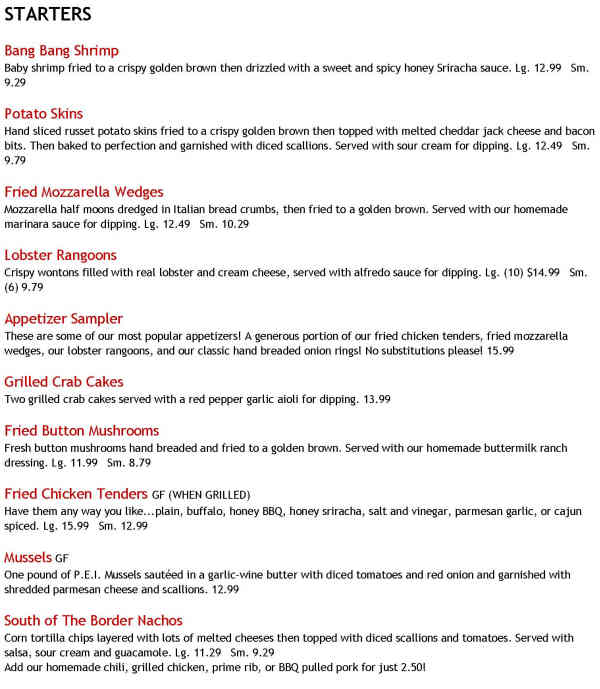 Granite Steak & Grill menu page 1