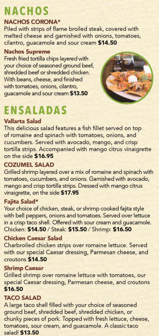 La Corona menu page 1