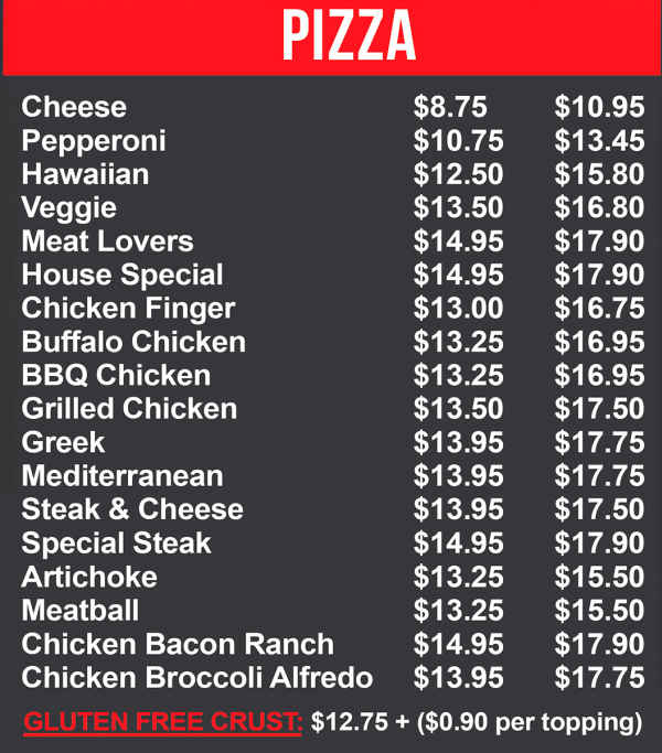 South Main Pizza menu page 1