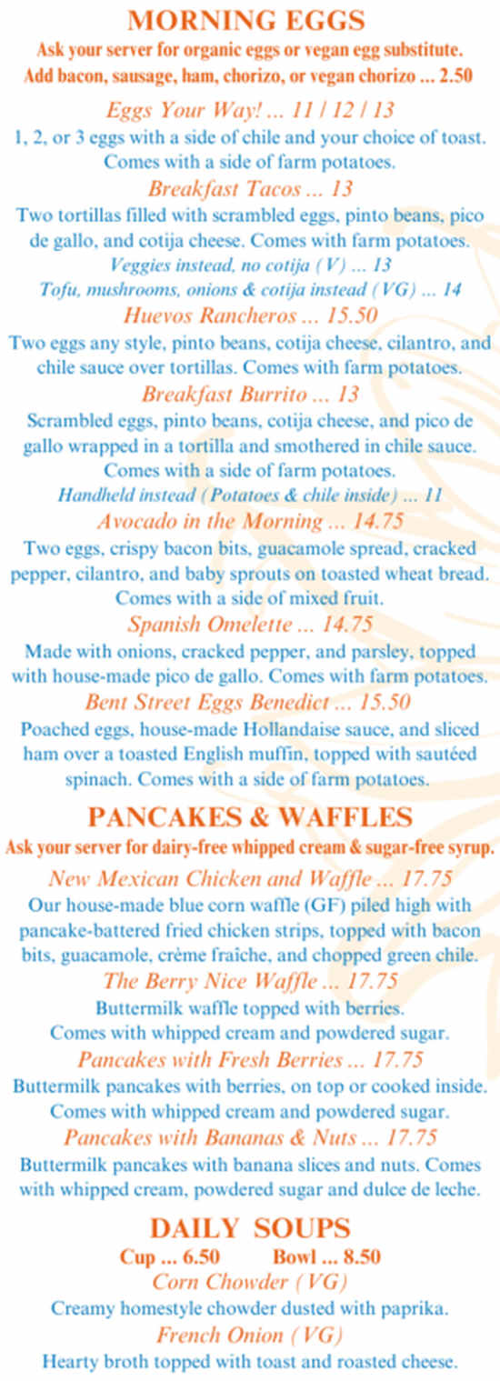 Bent Street Grille menu page 1