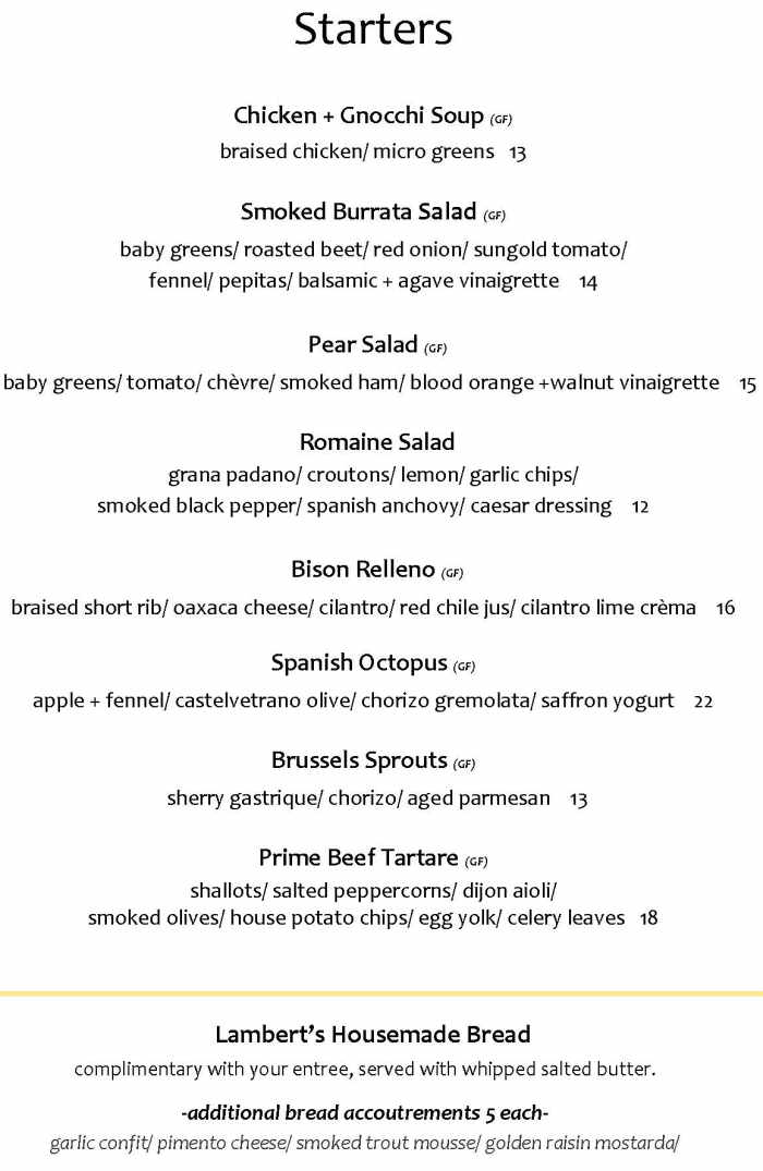 Lambert's of Taos menu page 1