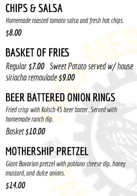 Taos Mesa Brewing menu page 1