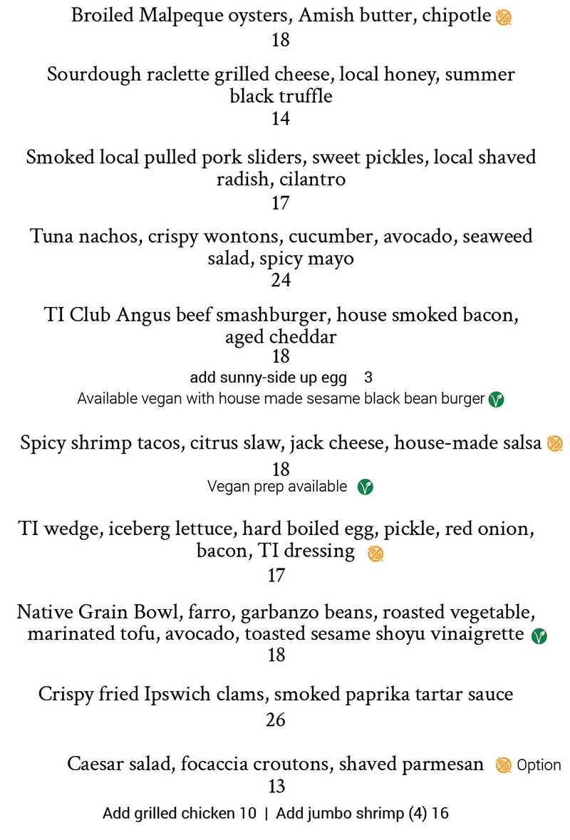 Thousand Islands Club menu page 1