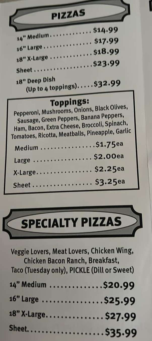 Amelia's Pizza menu page 1
