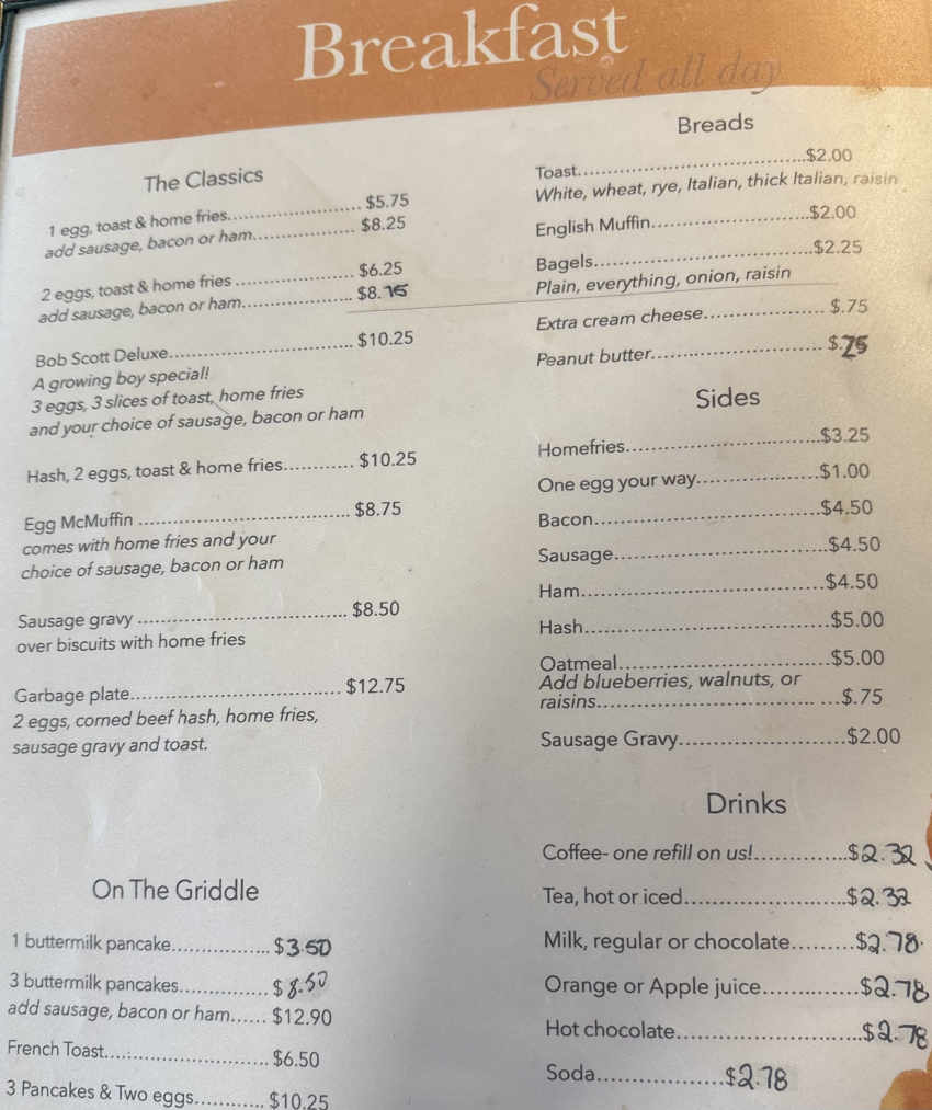 Ann's Family Restaurant menu page 1