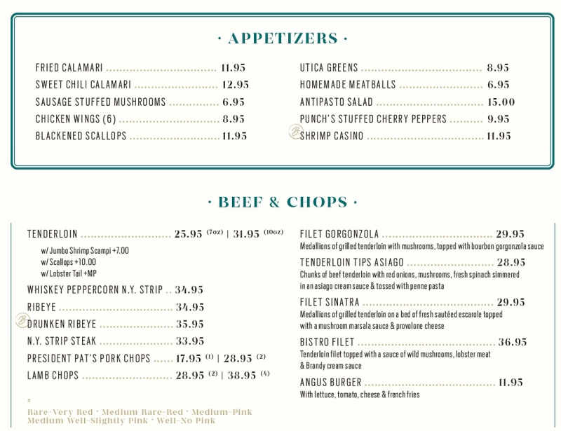 Balloons Steakhouse menu page 1