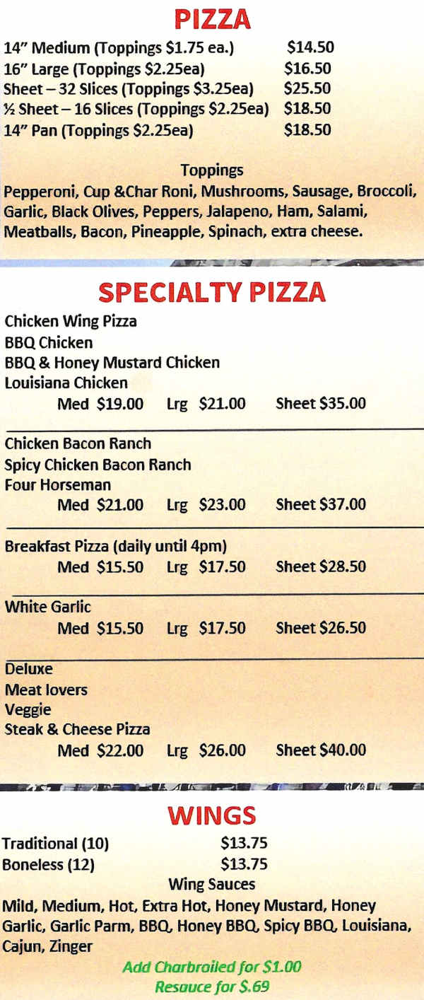 Giuseppe's Pizzeria menu page 1
