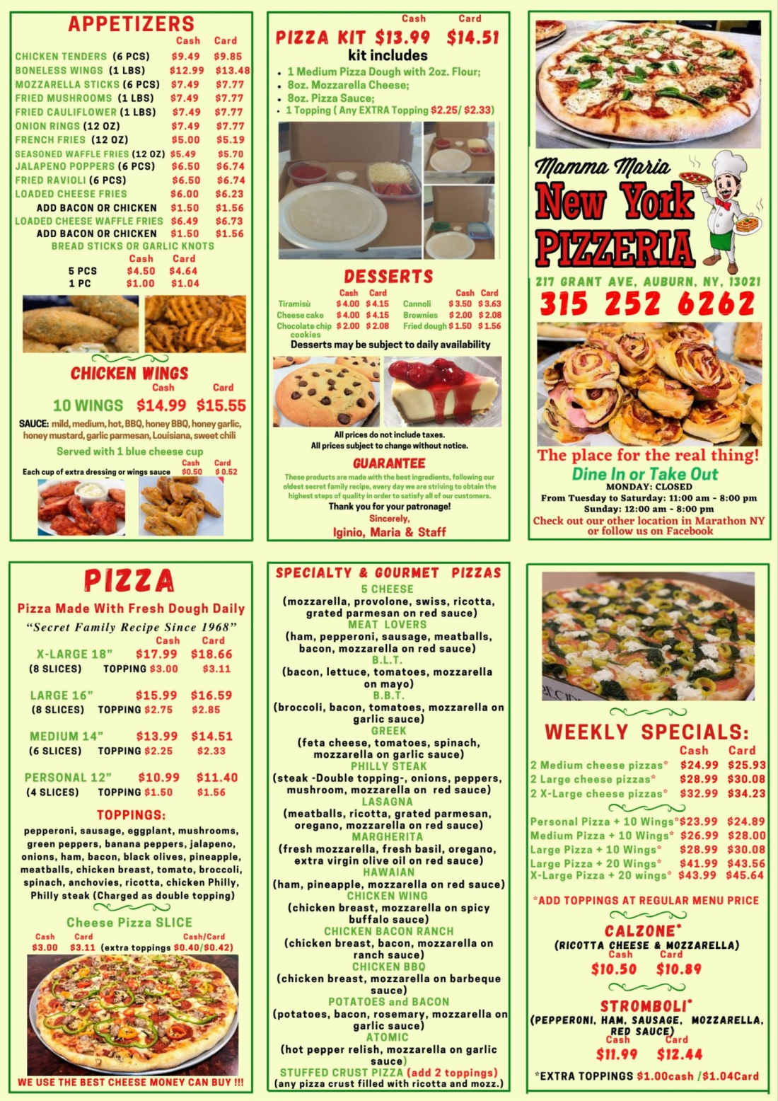 Mamma Maria NY Pizzeria menu page 1