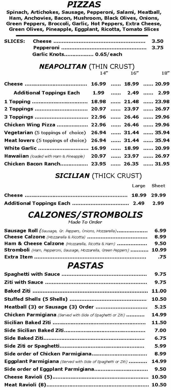 Nino's Pizzeria II menu page 1