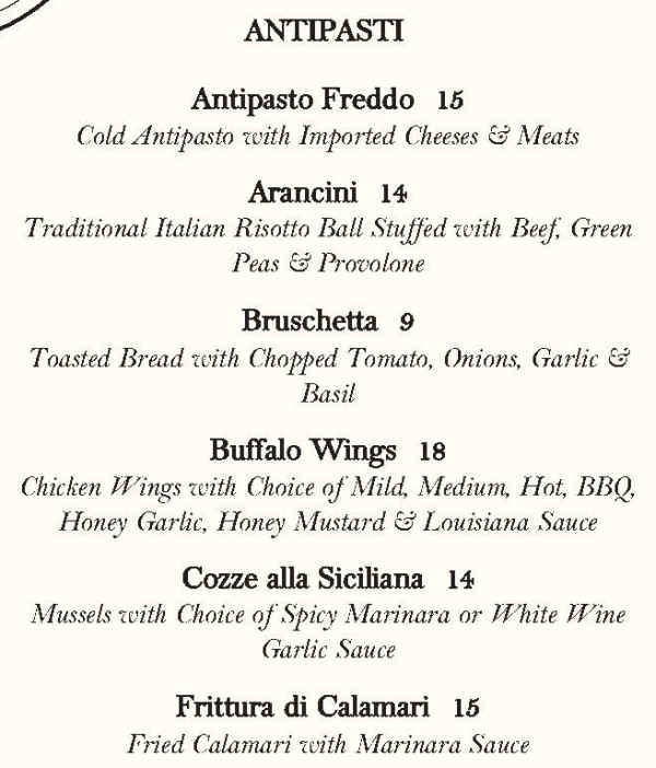 Osteria Salina menu page 1