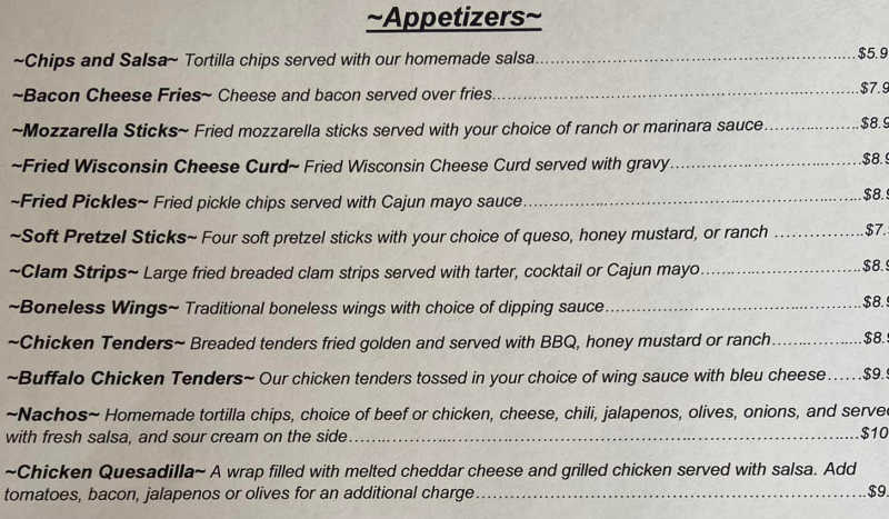 CJ'S Pub menu page 1