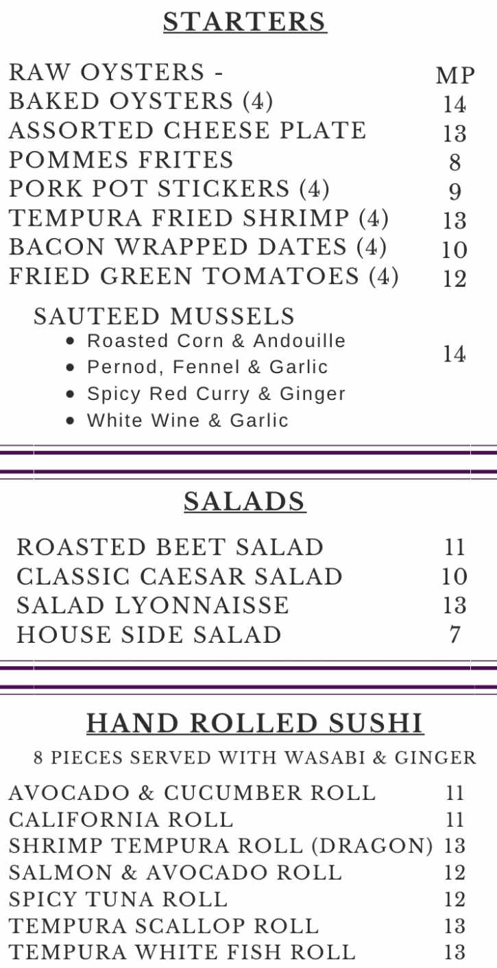 Moro's Table menu page 1