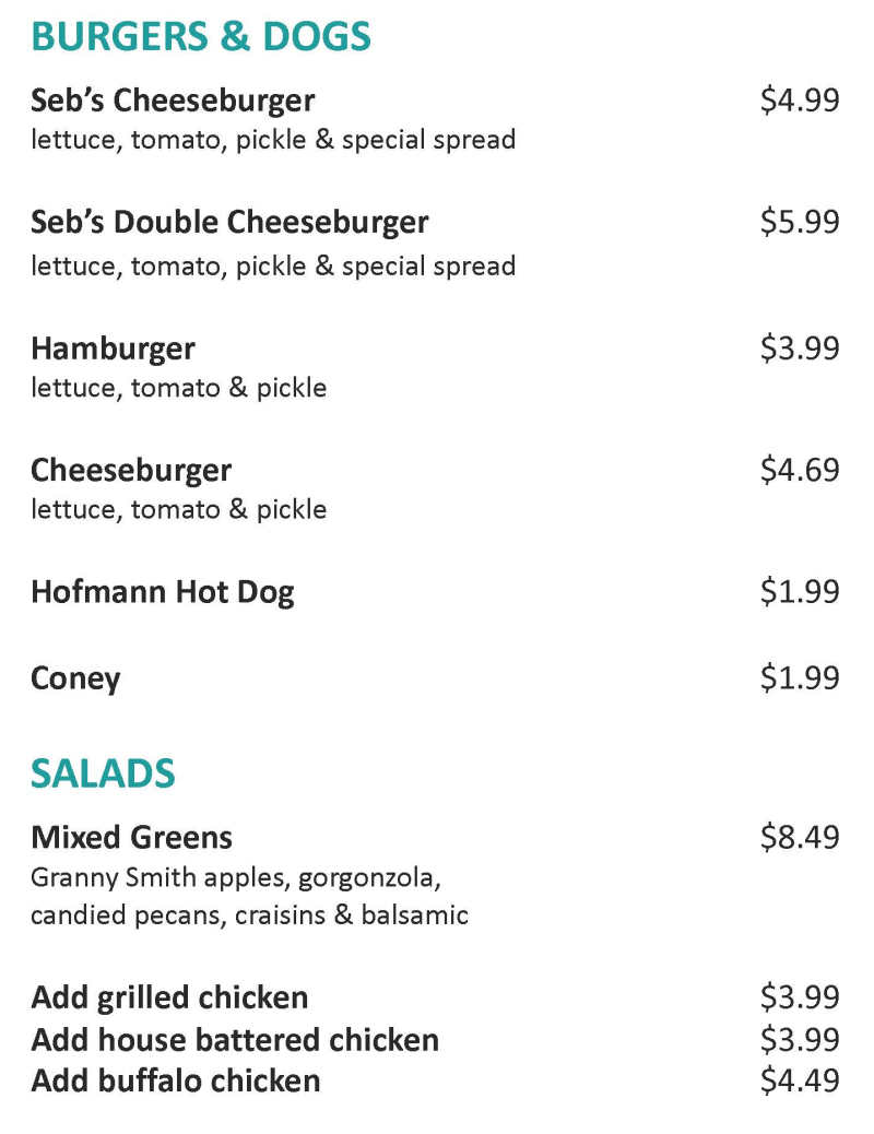 Seb's Green Shutters menu page 1