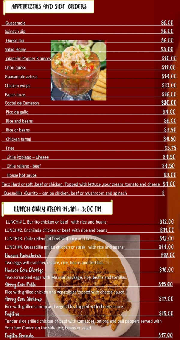 Costa Grande menu page 1