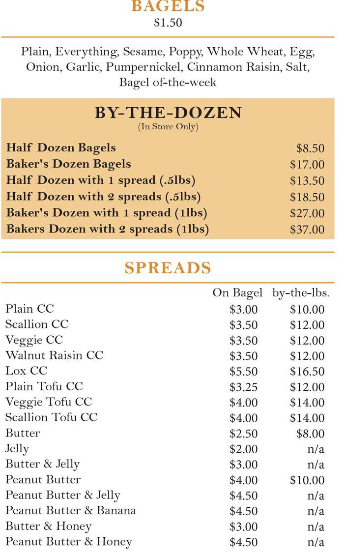 Auburn Bagel Co menu page 1