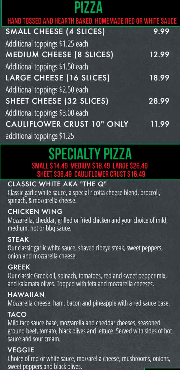 Cinquino's Pizza menu page 1