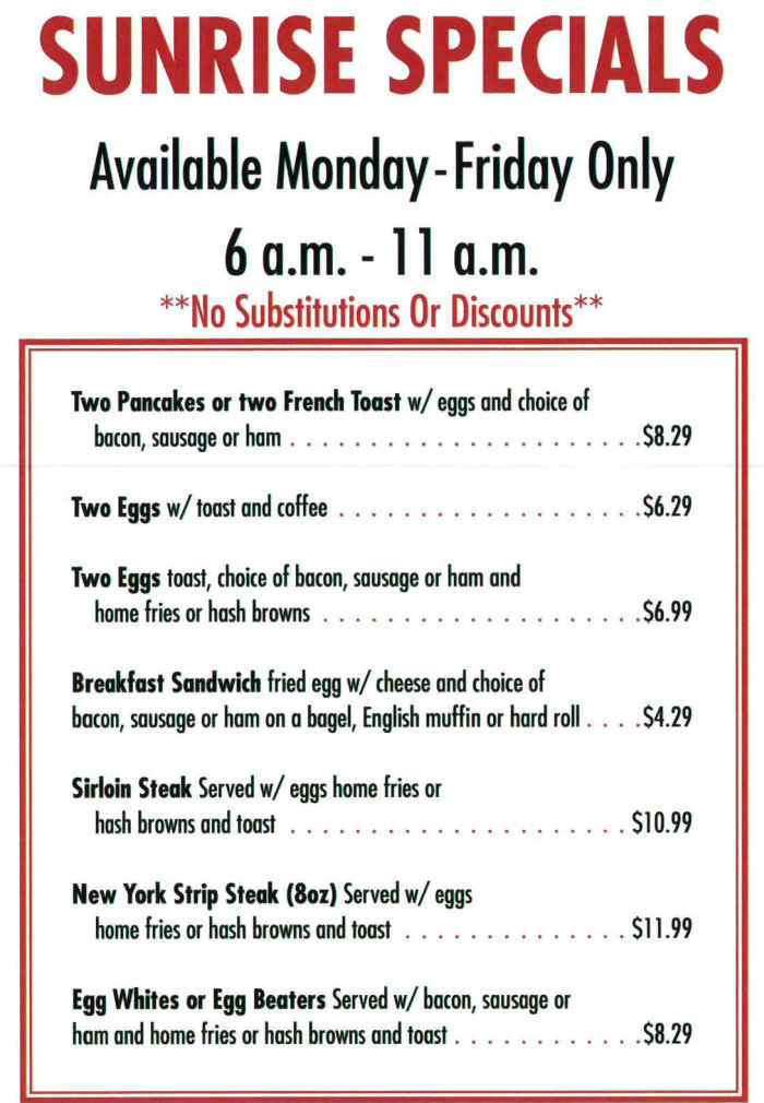 Miss Batavia Diner menu page 1