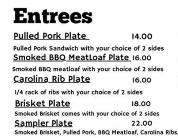 Angry Charlie's BBQ menu page 1