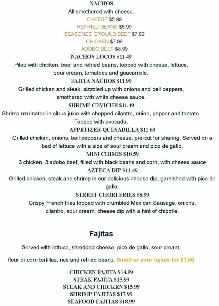 Casa Mezcal menu page 1