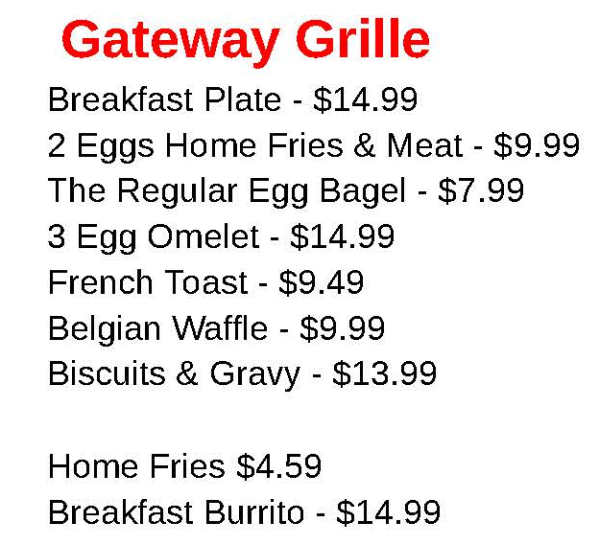 Gateway Grille menu page 1