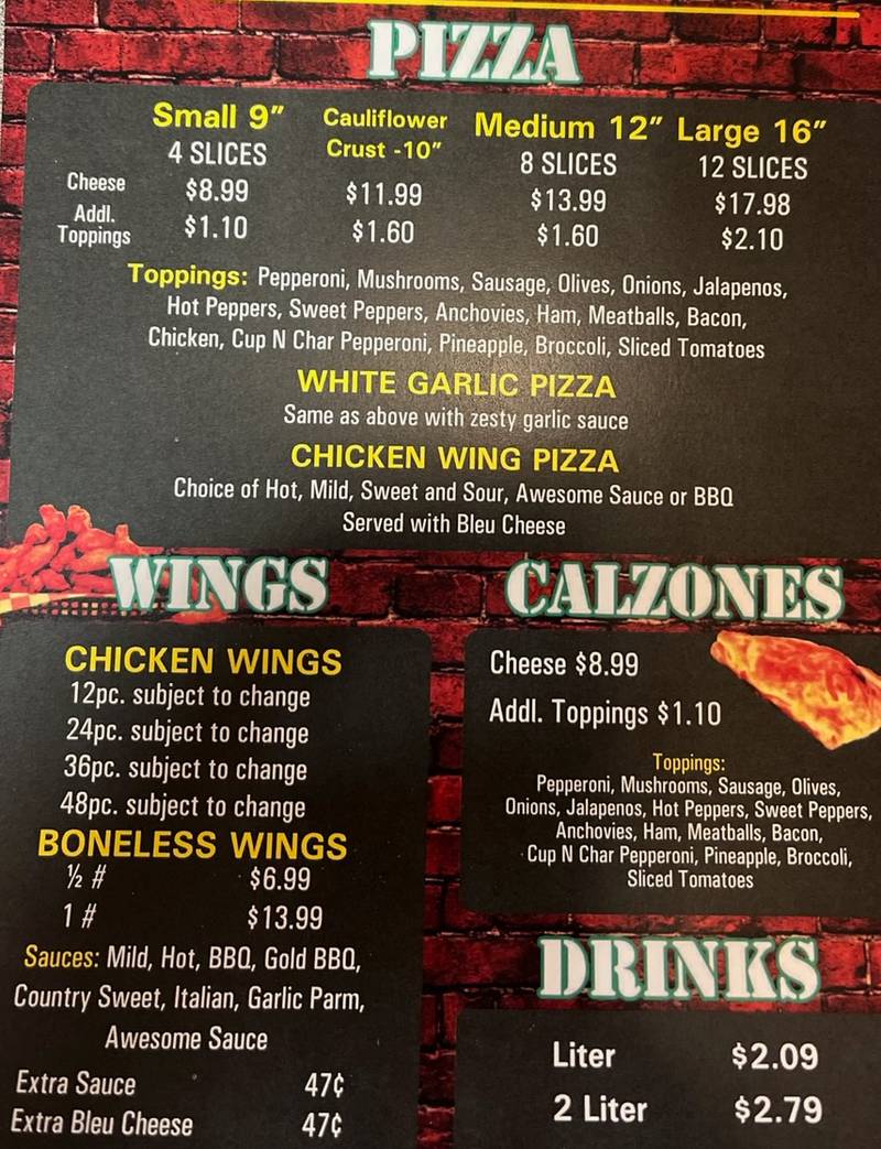Pontillo's Pizza menu page 1