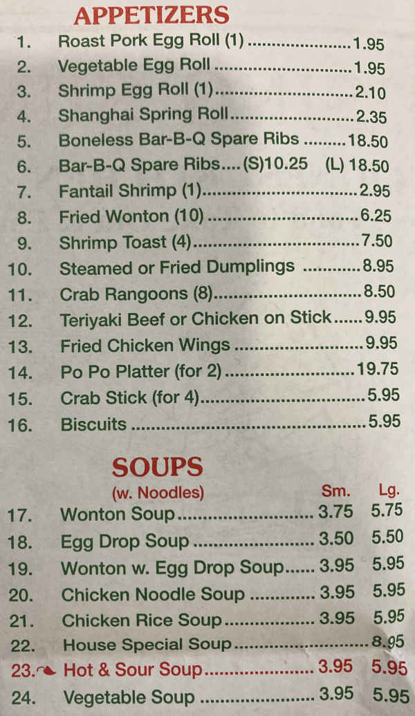 Rising Sun menu page 1