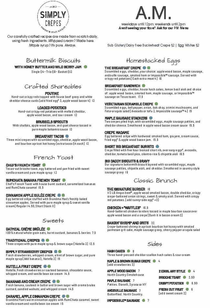 Simply Crepes menu page 1