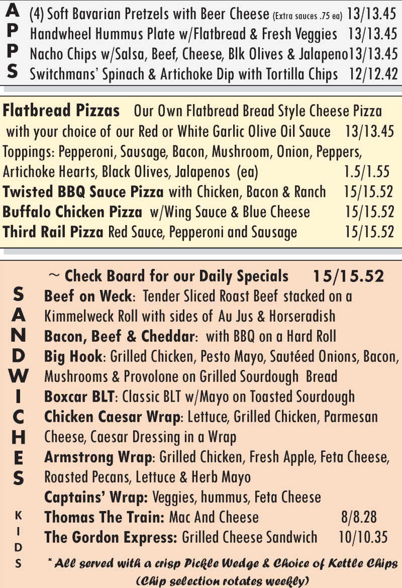 Twisted Rail Brewing Co menu page 1