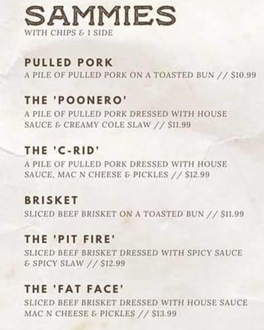 FLX BBQ Co menu page 1