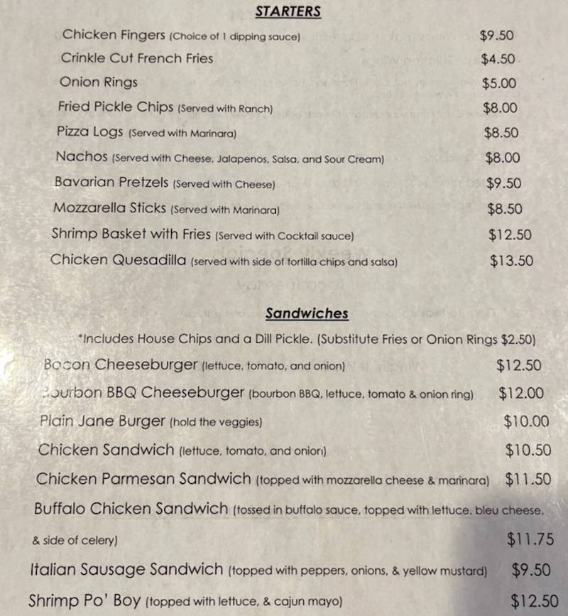 On The Rocks Bar & Grill menu page 1