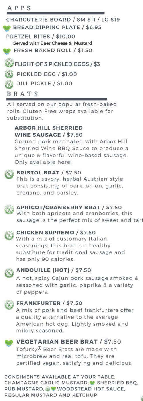 Brew & Brats at Arbor Hill menu page 1