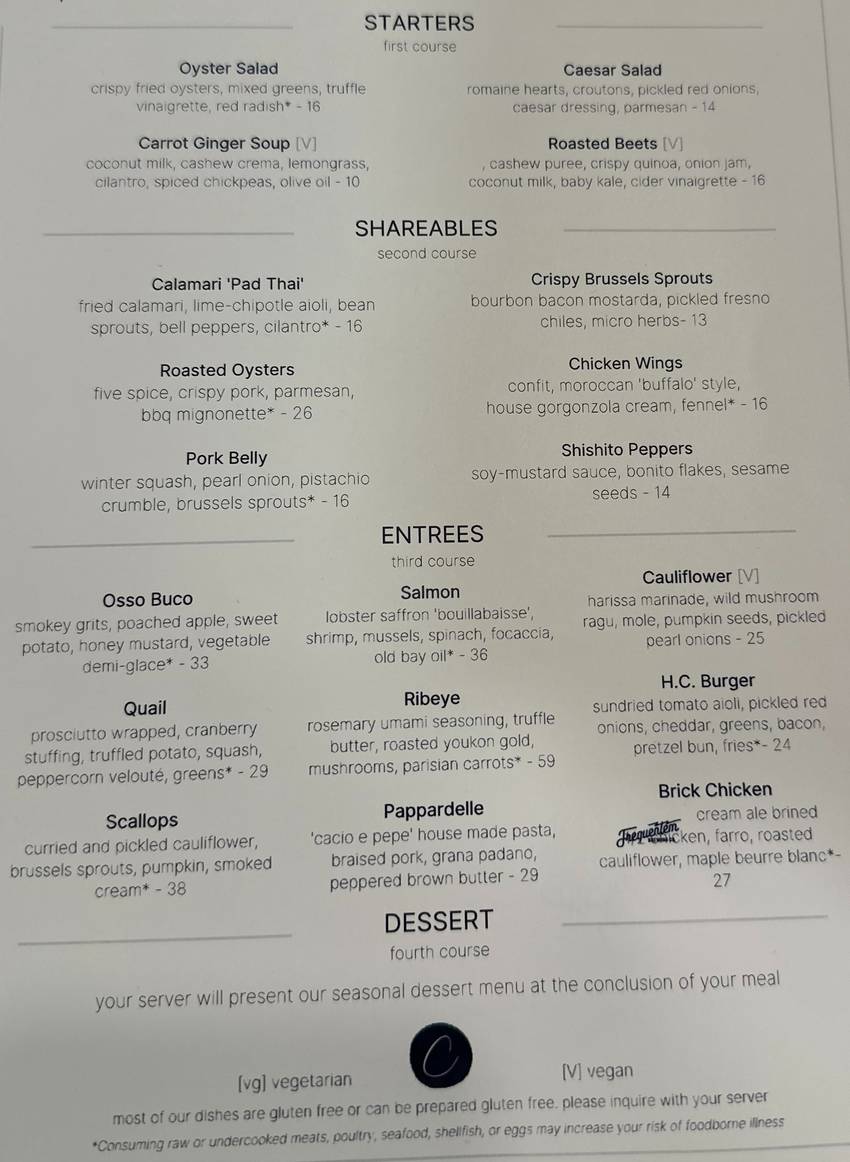 The Cove menu page 1