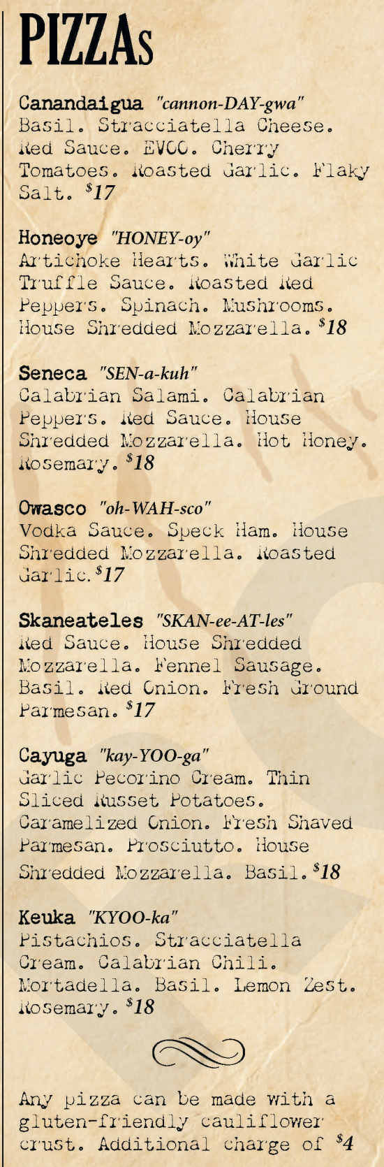 Fire on the Lake menu page 1