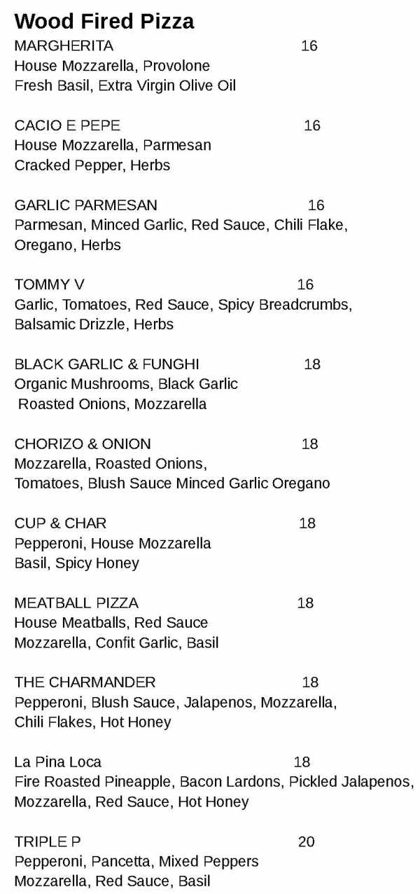 Ardor Park Pizza menu page 1