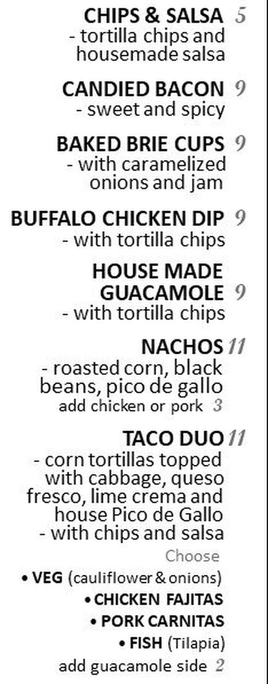 Madison County Distillery menu page 1